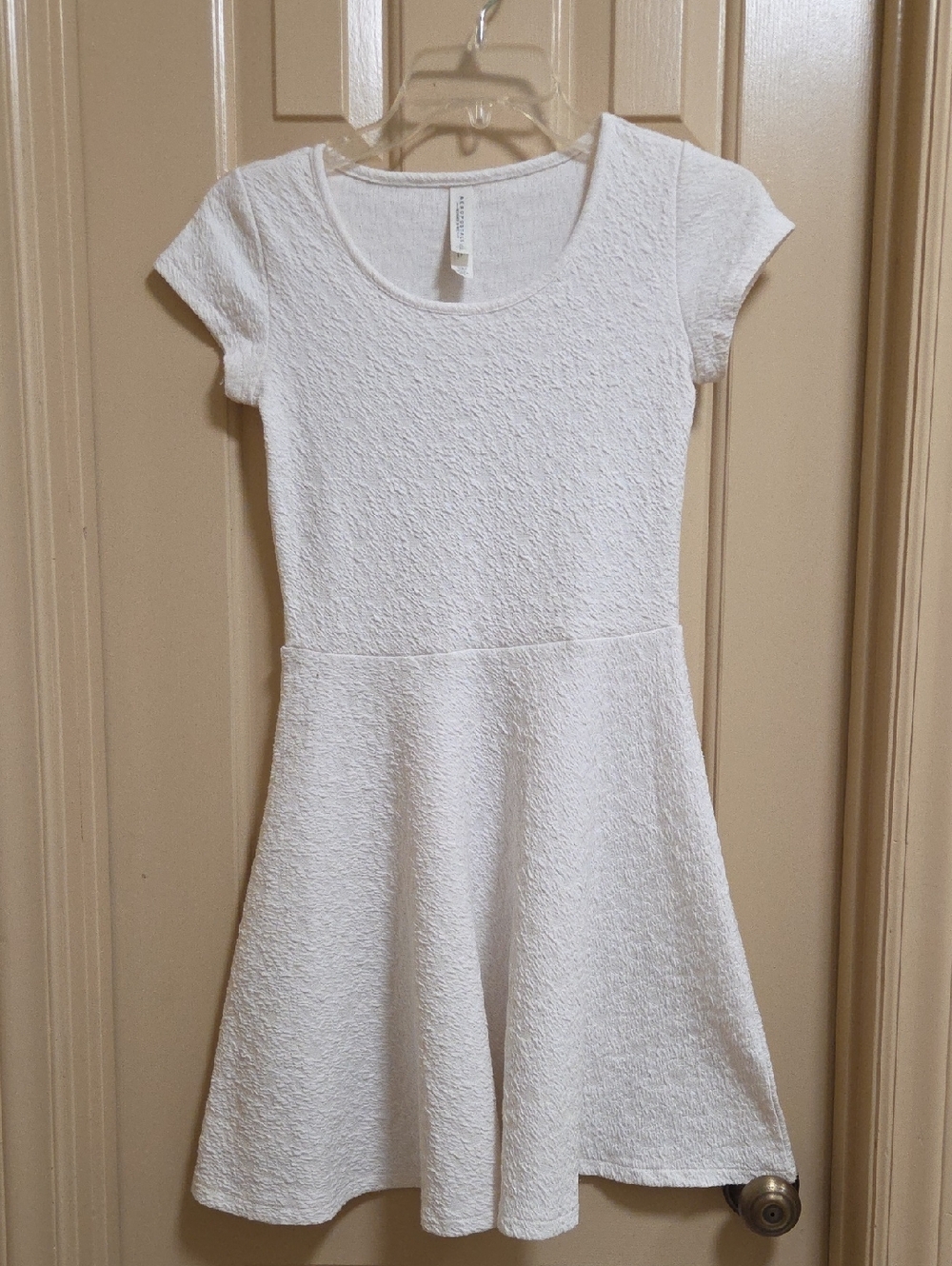 White Textured Fit & Flare Dress Short Sleeve Size S AEROPOSTAL